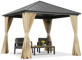 Metalen tuinhuisje Sardinië 3x3 met gordijnen Garden Point beige