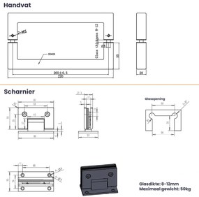 Saniclear Modern scharnieren + handvat voor douchedeur verouderd messing