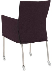 Goossens Eetkamerstoel Funk RVS Poten roze stof met armleuning en Transparant skater wiel met rvs kapmet wielen, modern design