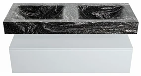 Mondiaz Alan DLux badmeubel 120cm clay 1 lade met wastafel lava dubbel zonder kraangat