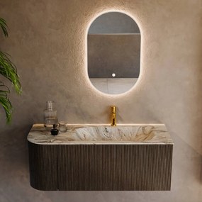 Mondiaz Kurve-dlux 115cm badmeubel ronding links shadow met 1 lade en deur en wastafel big small kraangat rechts glace