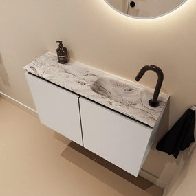 Mondiaz Ture DLux toiletmeubel 80cm linen met wastafel glace rechts met kraangat