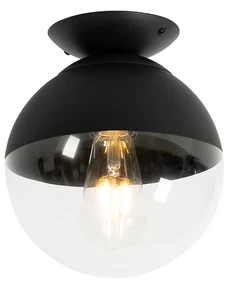 Retro plafondlamp zwart met helder glas - Eclipse Retro E27 bol / globe / rond Binnenverlichting Lamp
