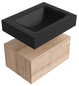 Zaro Alan badmeubel 60cm washed oak 1 lade met vrijhangende wastafel cloud midden 1 kraangat urban