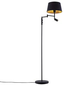 Vloerlamp zwart met zwarte kap en verstelbare leeslamp - Ladas