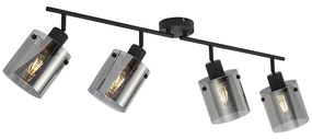 Design plafondspot zwart met smoke glas 4-lichts - Domo