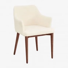 Eetkamerstoel Met Armleuningen In Banfil Shearling Donker Hout & Chenille White - Sklum
