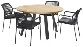 Taste by 4 Seasons Barista dining set antraciet met Ambassador tafel Ø 130 cm  Tuinset    houtkleur weerbestendig