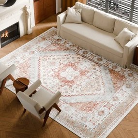 VEVOR Vloerkleed, 2743 x 3658 mm, kortpolig, wasbaar, antislip, woonkamerkleed, vintage stijl, binnenmat voor slaapkamer, woonkamer, kinderkamer, kantoor, bruinrood