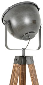 Industriële vloerlamp tripod staal met hout kantelbaar - Emado