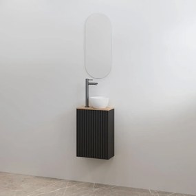 Best Design Mali ribbel toiletmeubel zwart mat met eiken meubelblad