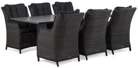 Tuinset 6 personen 220 cm Wicker Zwart Garden Collections Buckingham/Graniet