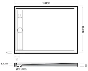 Xenz Easy-Tray douchebak 120x80x5cm pergamon