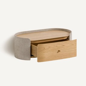 Hangend nachtkastje, eikenfineer en stof, Firmo