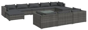 vidaXL 11-delige Loungeset met kussens poly rattan grijs