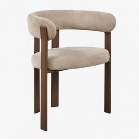 Set Van 4 Gestoffeerde Eetkamerstoelen Met Armleuningen En Ijzeren Frame Jolie Donkerbruin Hout & Chenille Bruin Wheat - Sklum