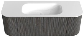 Mondiaz Kurve 130cm badmeubel ronding links/rechts shadow met 1 lade en 2 deuren en wastafel big small midden zonder kraangat