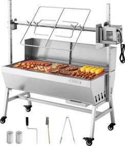 VEVOR Rotisserie Grill 38 W voor speenvarken, lamsvlees en houtskool (94 cm grilllengte) met een draagvermogen van 60 kg, 7 hoogte-instellingen en een beschermplaat. Deze elektrische grillset van roestvrij staal is ideaal voor kamperen en buitengebruik.