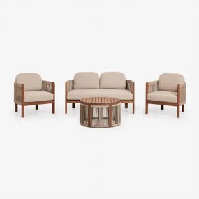 Tuinset Met 2-zitsbank, 2 Fauteuils En Salontafel Van Acaciahout Serel Licht Zandbruin - Sklum