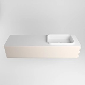 Mondiaz Erin 150cm badmeubel Linen met 1 lade en witte wastafel rechts zonder kraangaten