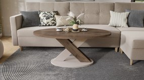 Mazzoni LOXA Walnoot Elegant / Taupe Beige - OVALE SALONTAFEL 120x65 cm
