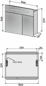 Galva Varia spiegelkast met 2 softclose deuren en LED-verlichting 80cm