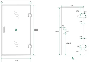 Mueller Gold profielloze nisdeur rechts 80cm met spiegelrook naar helder glas messing geborsteld