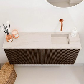 Mondiaz Joya DLux 90cm toiletmeubel walnut met wastafel faye rechts zonder kraangat meli