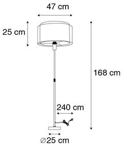 Vloerlamp staal met zwart/witte kap 47 cm verstelbaar - Parte Design, Modern E27 rond Binnenverlichting Lamp
