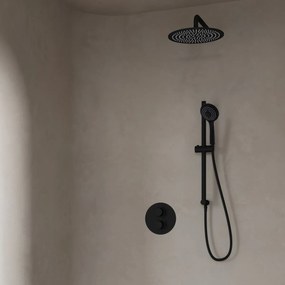 Saniclear Nero inbouwregendouche 30cm rond met wandarm, 3 standen handdouche en glijstang zwart mat