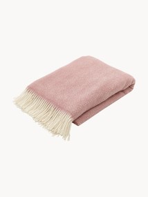 Wollen plaid Tyrol met visgraatpatroon en franjes