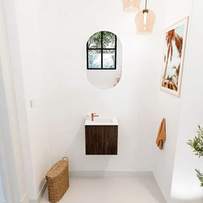 Mondiaz Joya 40cm toiletmeubel walnut met wastafel faye rechts 1 kraangat talc