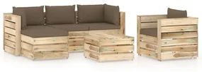 vidaXL 6-delige Loungeset met kussens groen geïmpregneerd hout