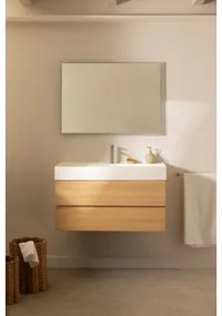 Ona Zwevend Badkamermeubelset Van Hout En Essenfineer Met Geïntegreerde Wastafel Natuurlijk Hout & Rechthoekige Led En Anticondens 100x70 Cm Riben -