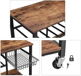 Nancy's Richland Vintage Keukenwagen - Serveerwagen - Keukentrolleys - Rustiek Bruin - Industriële Trolley - 80 x 40 x 86.5 cm