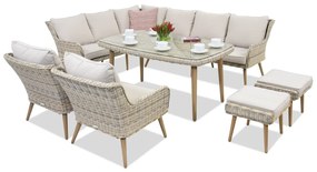 Bilbao Comida 7 tuinmeubelen + 2 Garden Point poefs zand