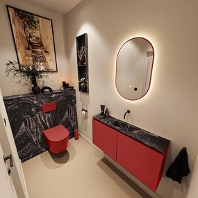 MONDIAZ TURE-DLUX 100cm toiletmeubel Fire. EDEN wastafel Lava positie midden. Zonder kraangat. TUREDX100FIRM0LAV