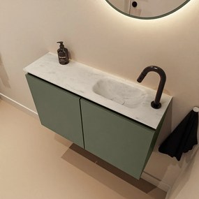 Mondiaz Ture DLux toiletmeubel 80cm army met wastafel opalo rechts met kraangat