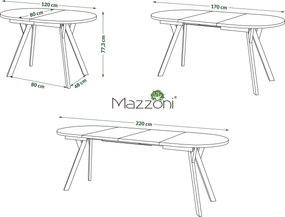 Mazzoni ALMO Bruin Eiken / zwarte poten - OVALE UITSCHUIFTAFEL 140-240 cm VOOR 10-12 PERSONEN