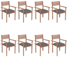 vidaXL Tuinstoelen stapelbaar 8 st met kussens massief teakhout