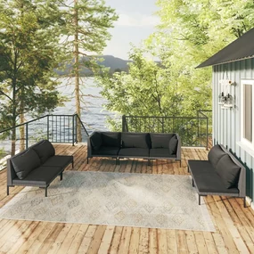 vidaXL 7-delige Loungeset met kussens poly rattan donkergrijs