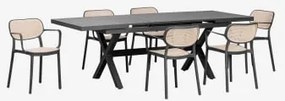 Uitschuifbare Rechthoekige Tafelset 180-240x90 Cm Karena En 6 Stapelbare Tuinstoelen Met Armleuningen Omara Grijs – Grafiet - Sklum