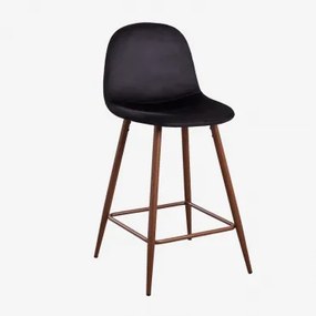 Set Van 2 Hoge Krukken Van Glamm-fluweel Zwart & Donker Hout & ↑65 Cm - Sklum
