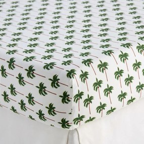 Hoeslaken voor kinderen, 50% gerecycled katoen, kap van 25 cm, palmboomprint, TAPAHI