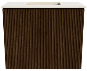 Mondiaz Joya DLux 50cm toiletmeubel walnut met wastafel faye midden zonder kraangat meli