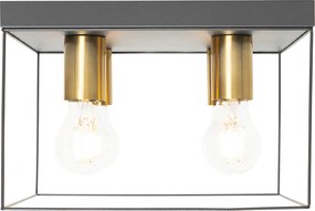Minimalistische plafondlamp zwart met goud 4-lichts vierkant - Kodi