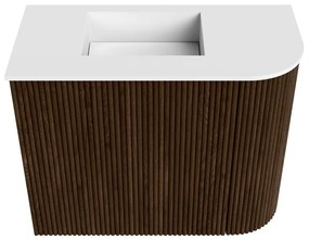 Mondiaz Joya 50cm toiletmeubel ronding rechts walnut met wastafel faye links zonder kraangat talc