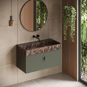 Muebles Zahora badmeubel ribbelfront 100cm legergroen met Dark Emperador wastafel zonder kraangat