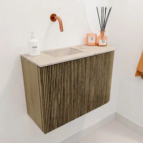 Mondiaz Joya DLux 60cm toiletmeubel ronding rechts dusk met wastafel faye links zonder kraangat frappe