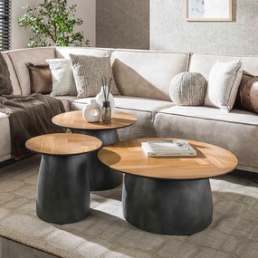 3-set Ronde Salontafels Teak En Metaal